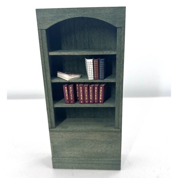 Unbranded Other - Hand Painted Green Wooden Dollhouse Miniature Bookcase with Books 1:12